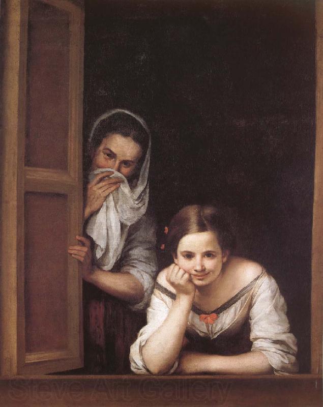 Bartolome Esteban Murillo Two Women in a fonster Norge oil painting art